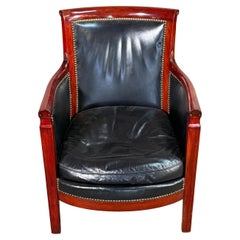 Bergere Imperio Francés De Caoba Con Tapicería De Cuero De Pala