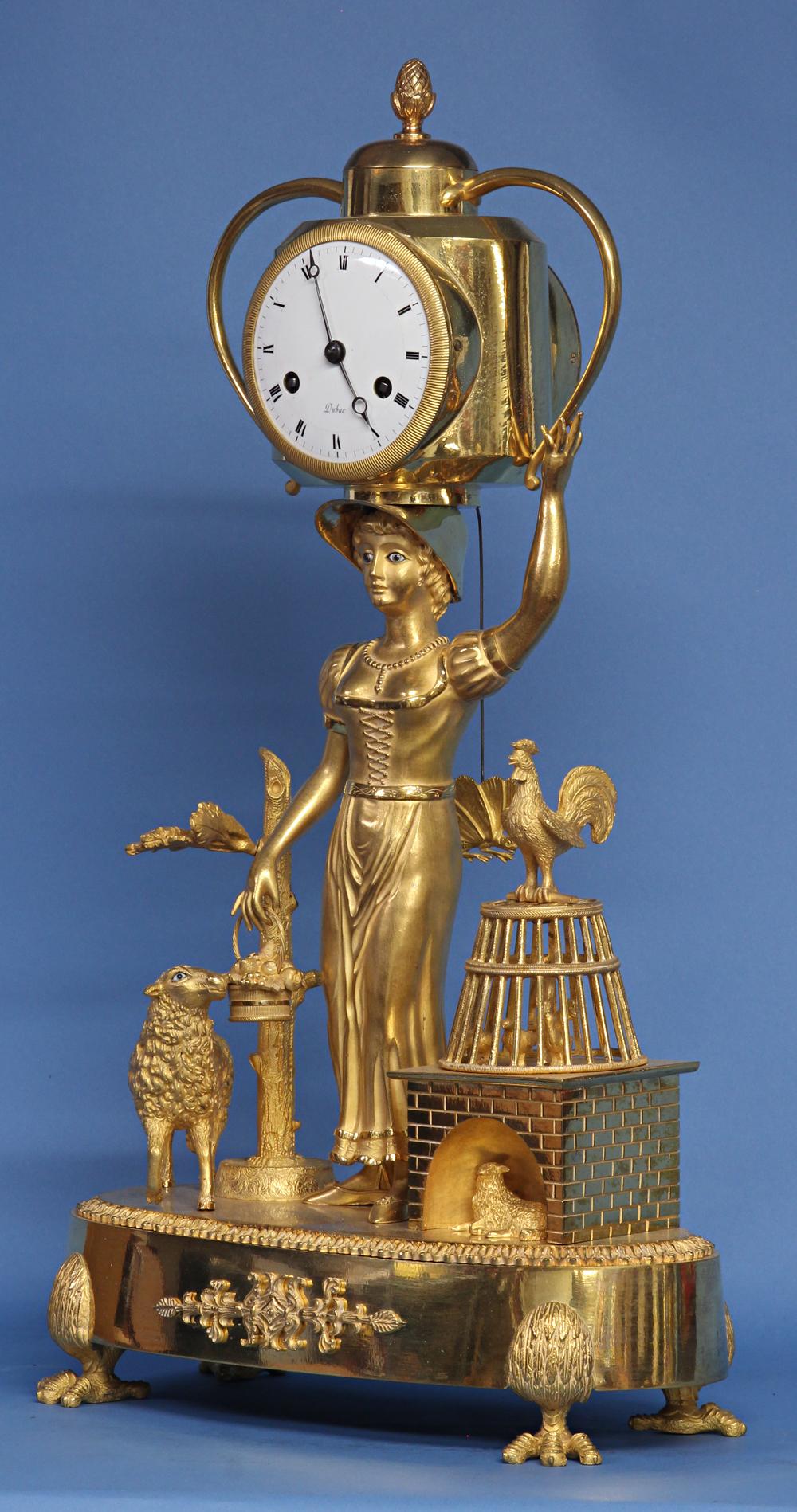 19th Century c.1810 French Figural Mantle Clock Signed Dubuc. For Sale