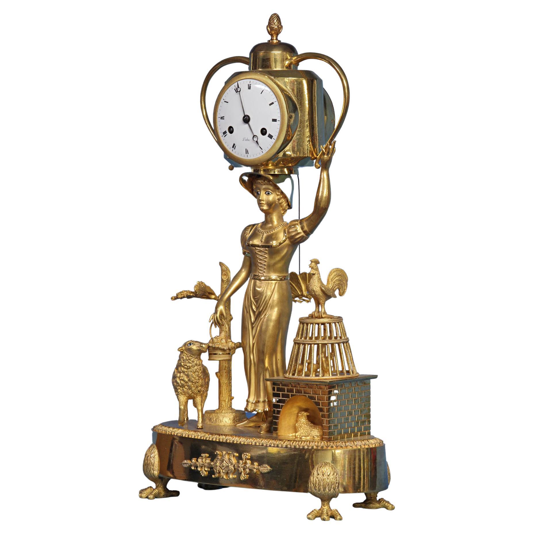 Pendule de cheminée figurative française signée Dubuc, vers 1810