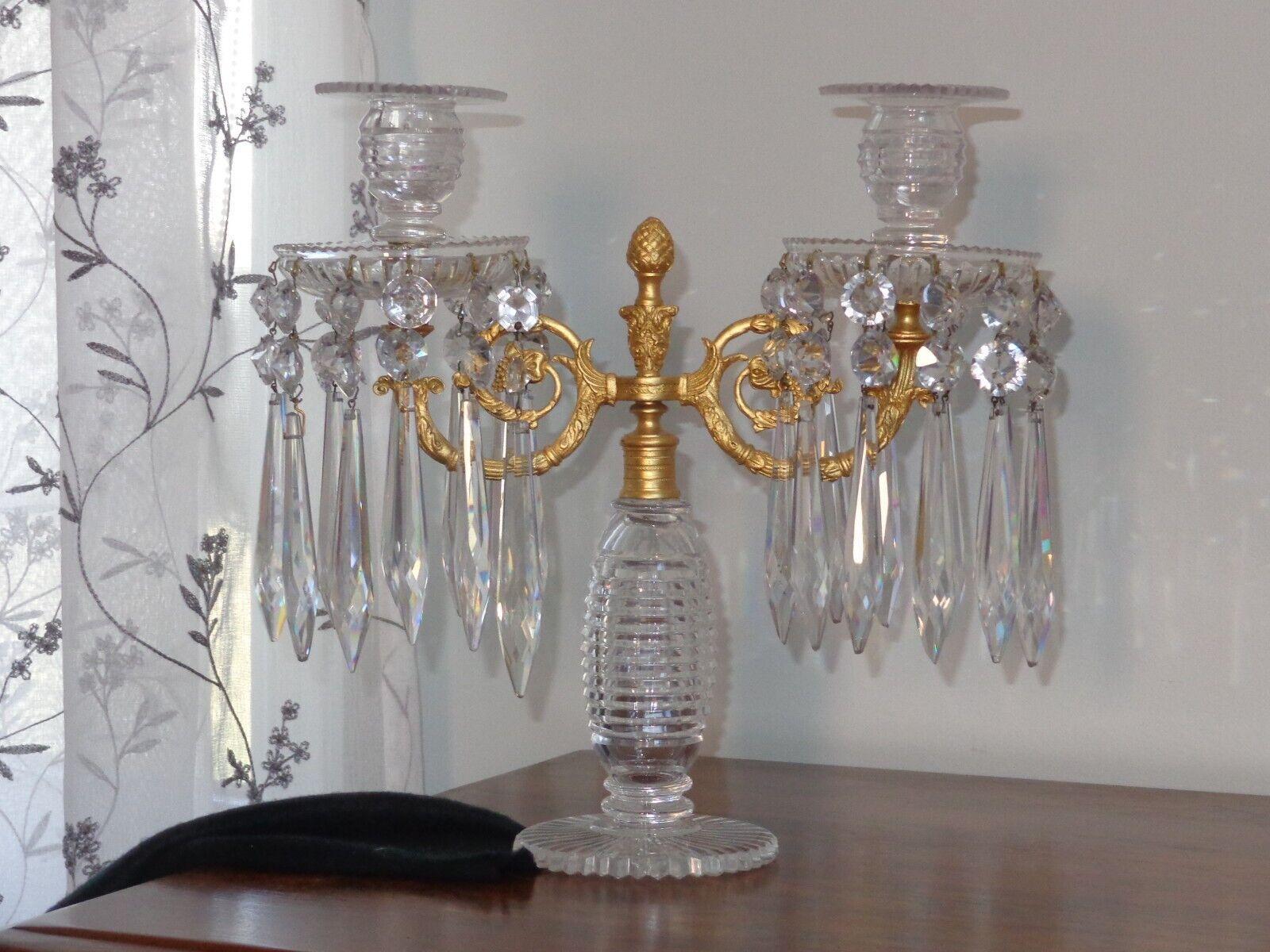 c1810 Georgian Regency Cut Glass Ormole Candelabra / Candle Holders 4