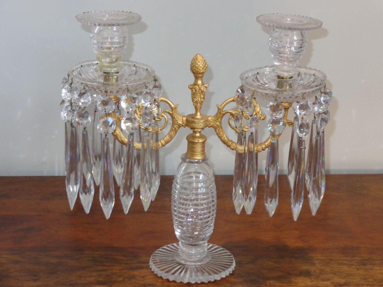 c1810 Georgian Regency Cut Glass Ormole Candelabra / Candle Holders 5