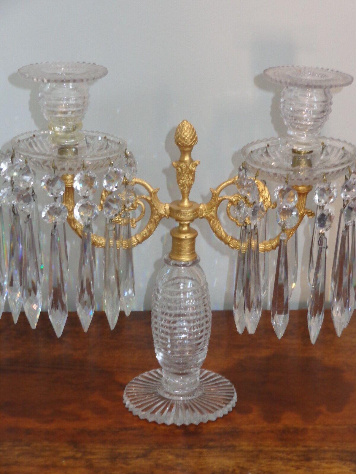 c1810 Georgian Regency Cut Glass Ormole Candelabra / Candle Holders 1