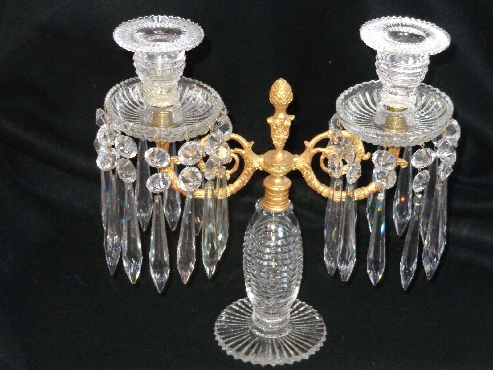 c1810 Georgian Regency Cut Glass Ormole Candelabra / Candle Holders 3