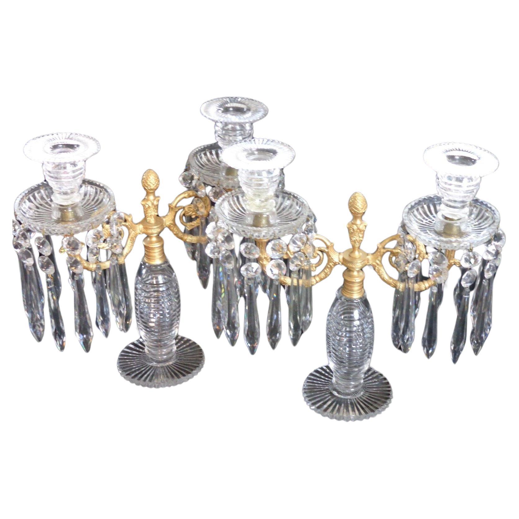 c1810 Georgian Regency Cut Glass Ormole Candelabra / Candle Holders