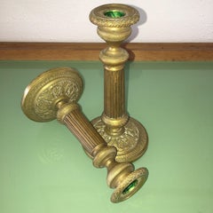 c1810 Pair Antique Empire Dore Bronze Candlesticks