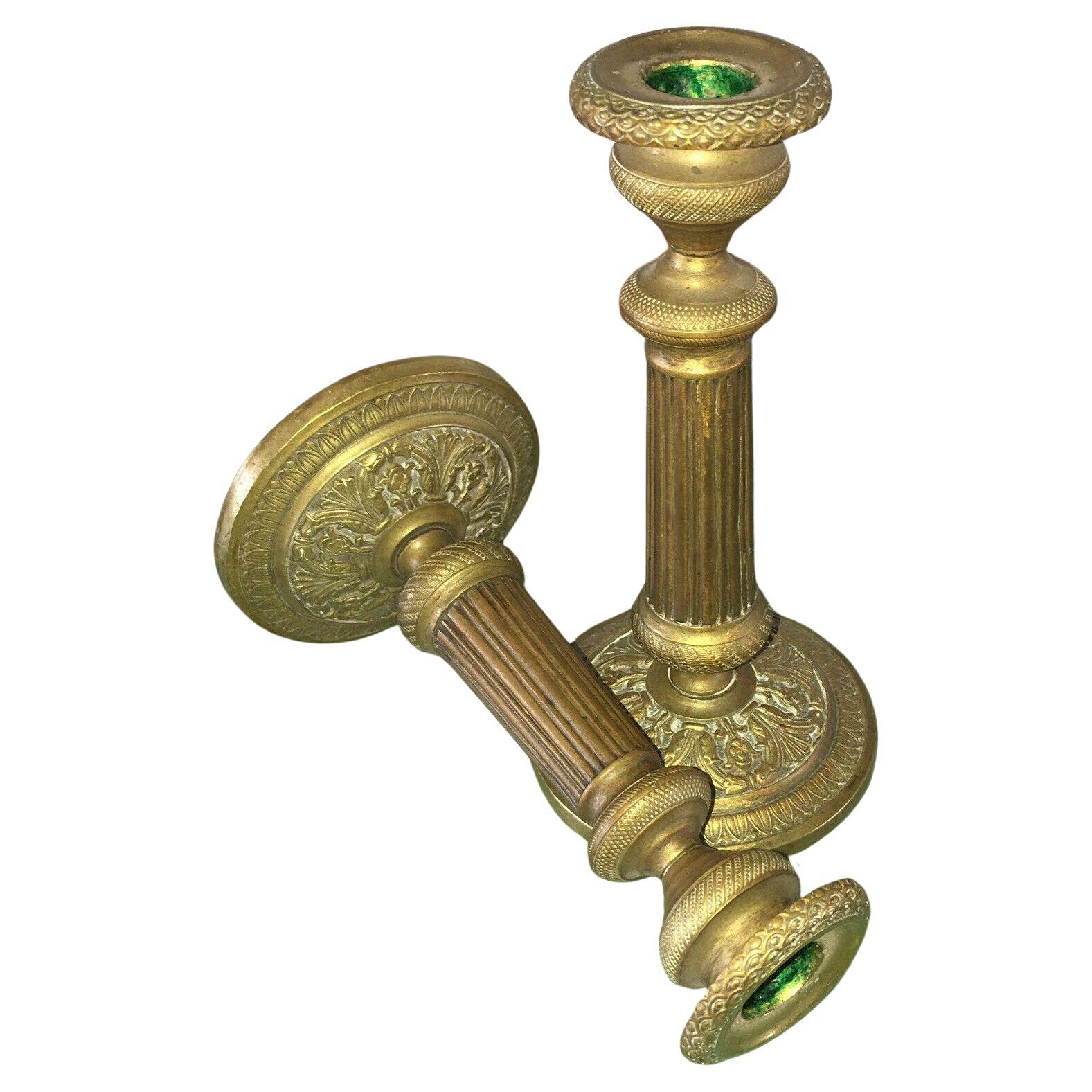 c1810 Pair Antique Empire Dore Bronze Candlesticks For Sale