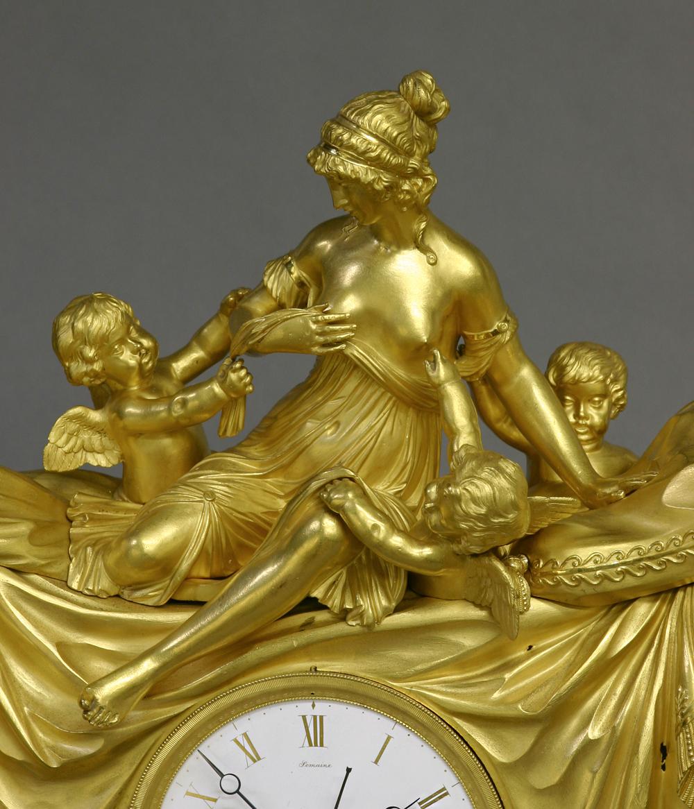 c.1812 English Patinated, Ormolu and Marble Figural Mantle Clock For Sale 2