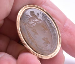 Regency Revival Chalcedony Intaglio Fob Seal w/ Lion Coat of Arms and Dragons