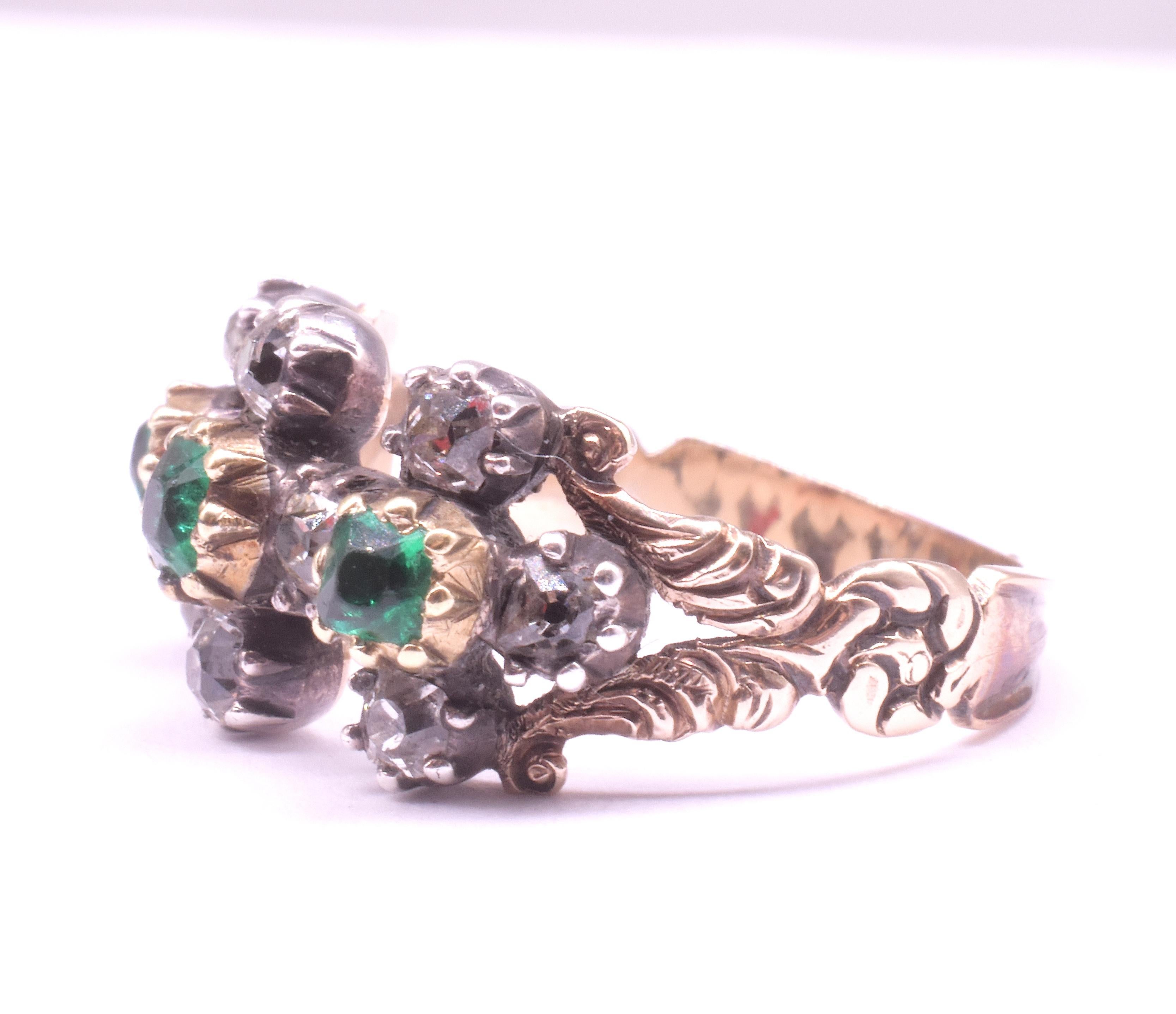 C1820 15K Emerald and Diamond Ring in Geometric Linked 