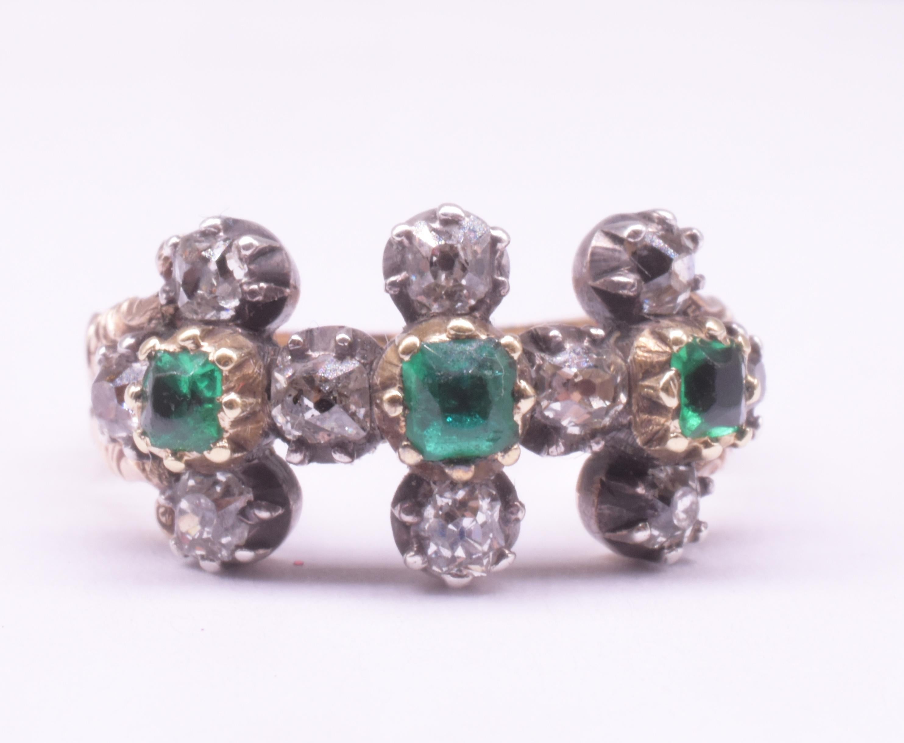 C1820 15K Emerald and Diamond Ring in Geometric Linked 