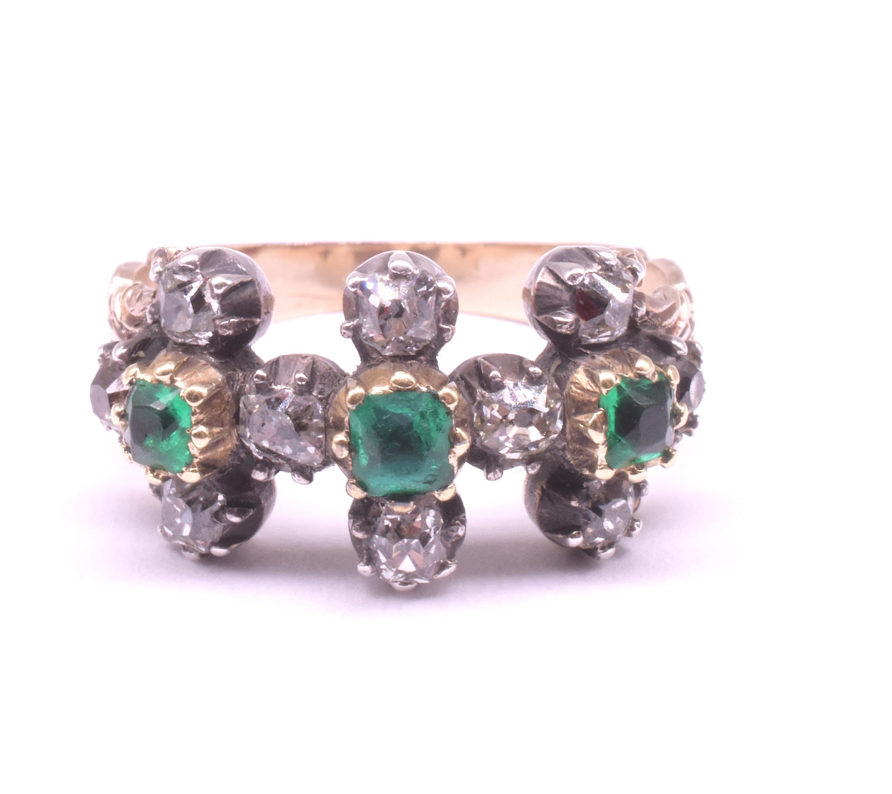 C1820 15K Emerald and Diamond Ring in Geometric Linked 