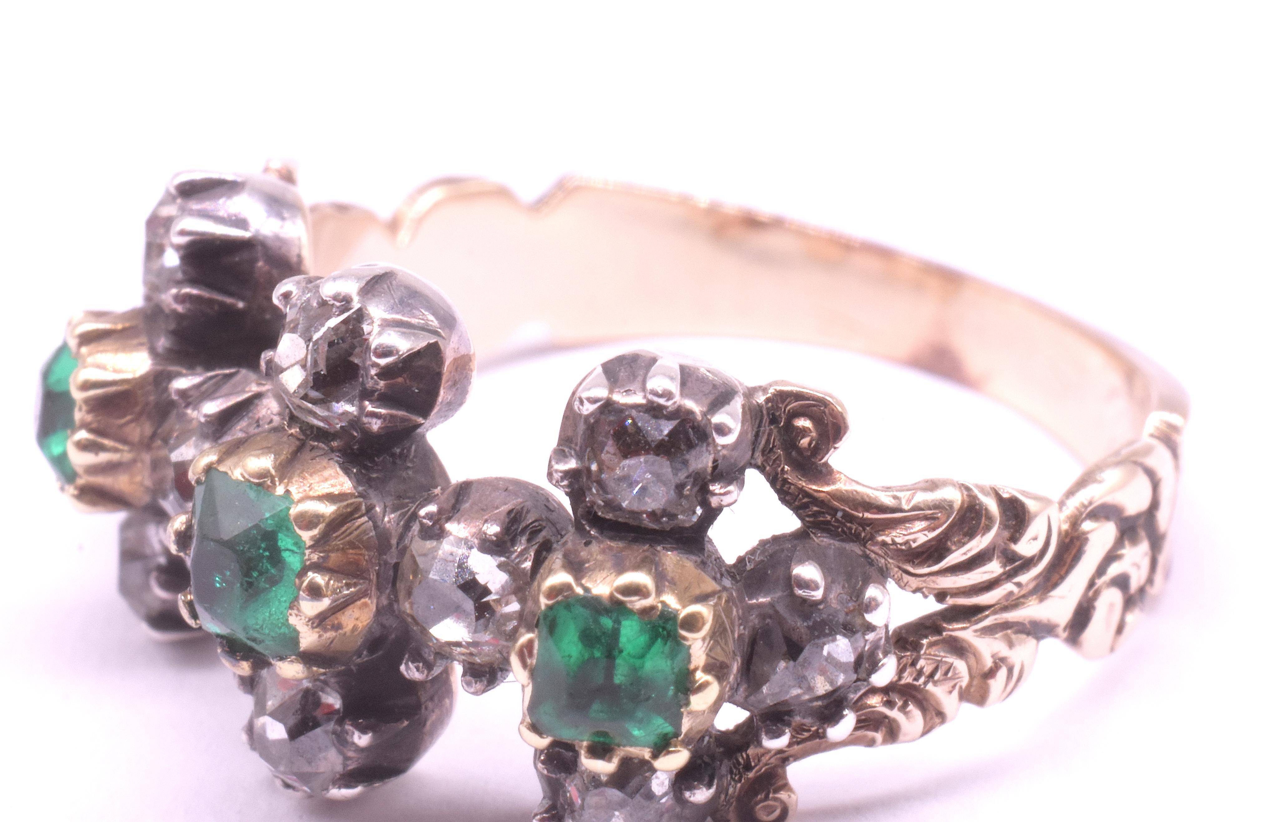 C1820 15K Emerald and Diamond Ring in Geometric Linked 