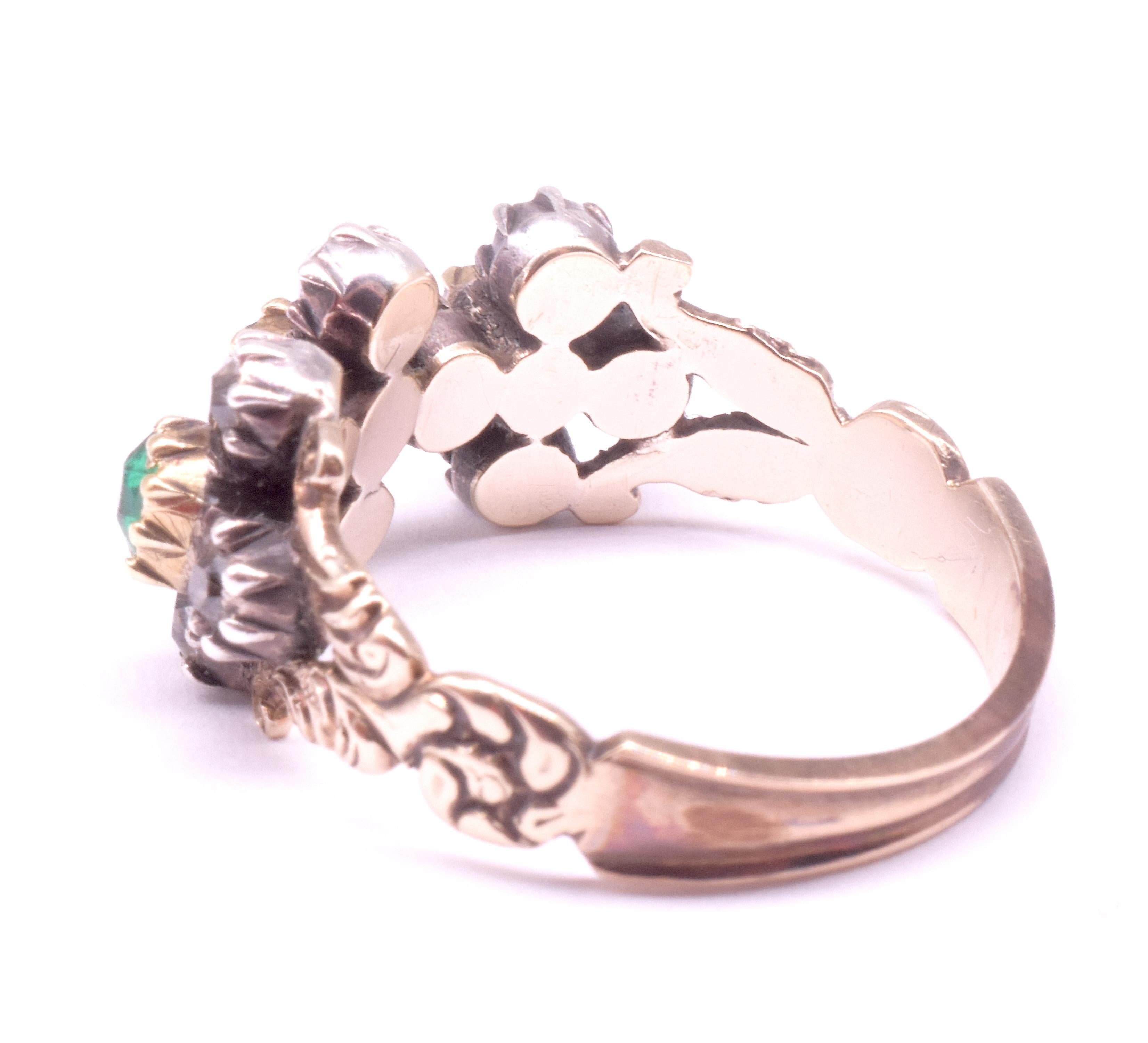 C1820 15K Emerald and Diamond Ring in Geometric Linked 