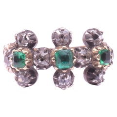 C1820 15K Emerald and Diamond Ring in Geometric Linked "t" formation