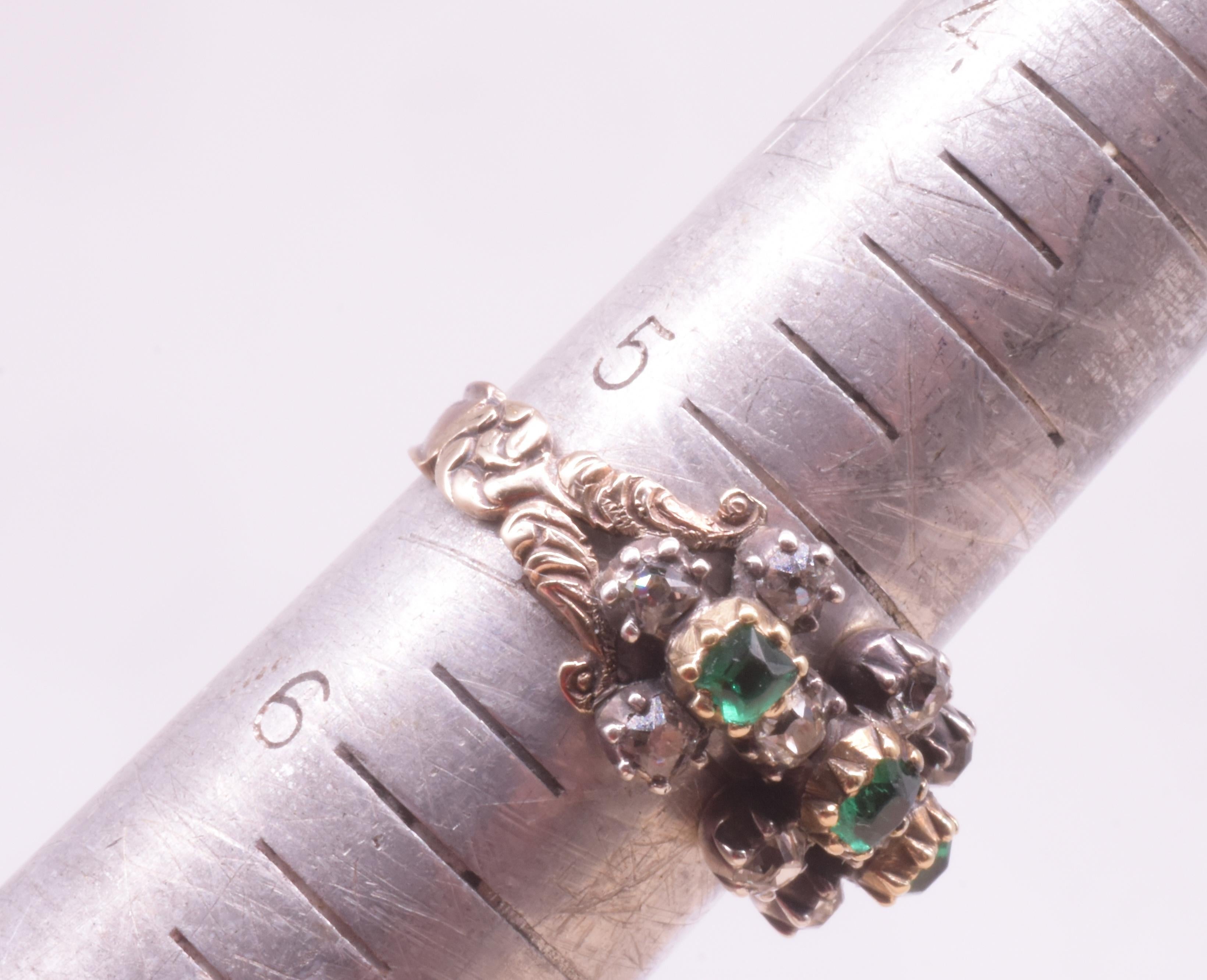 C1820 15K Emerald and Diamond Ring in Geometric Linked 