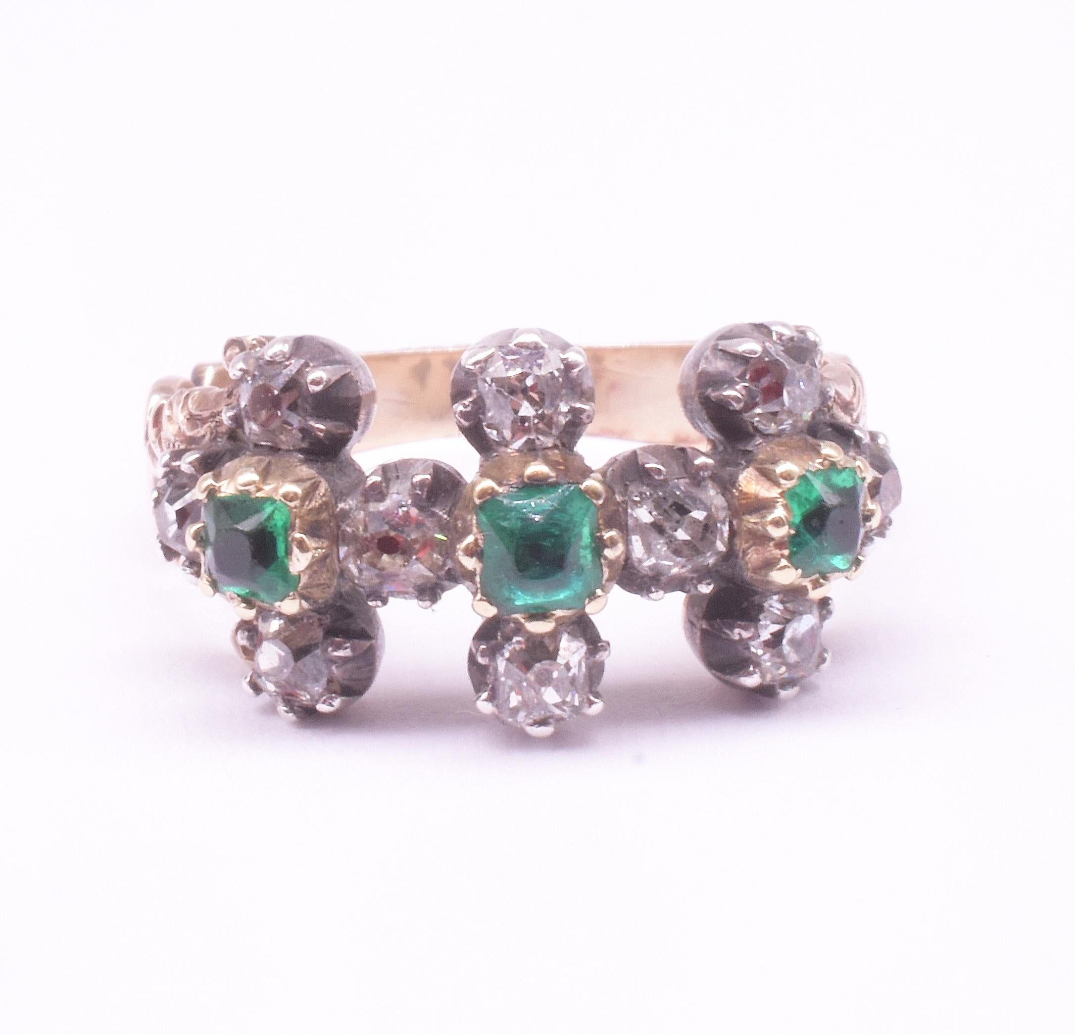 C1820 15K Emerald and Diamond Ring in Geometric Linked 