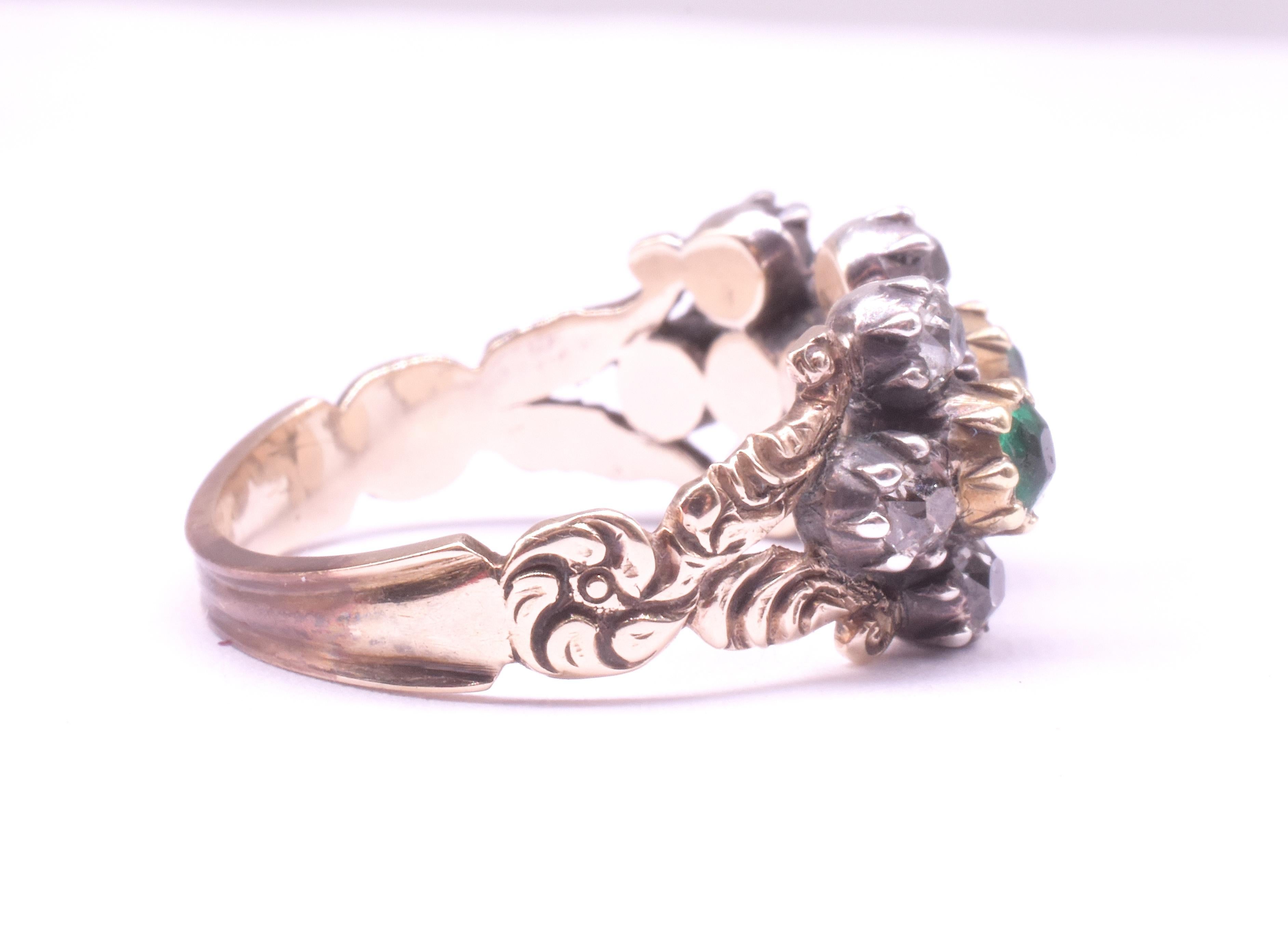 C1820 15K Emerald and Diamond Ring in Geometric Linked 