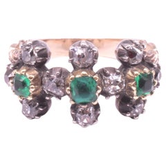 C1820 15K Emerald and Diamond Ring in Geometric Linked "t" formation