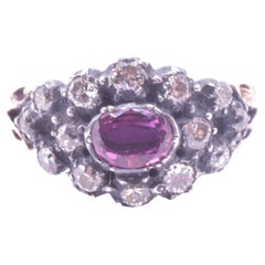 C1820 18K Diamond Cluster Ring with a Ruby Center