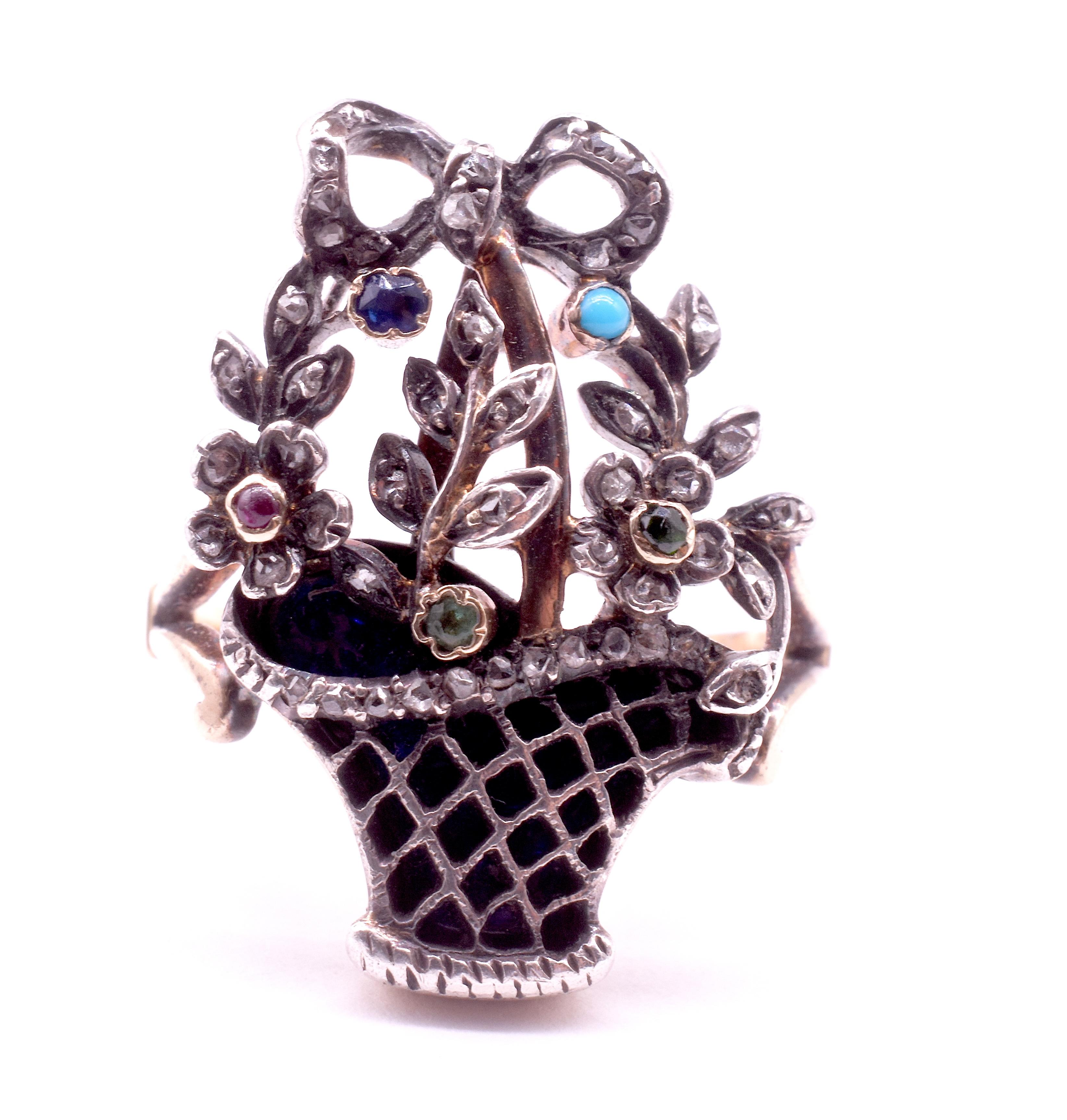 C1820 18K Multi-Stone Gold and Silver Italian Giardinetti Ring For Sale 4