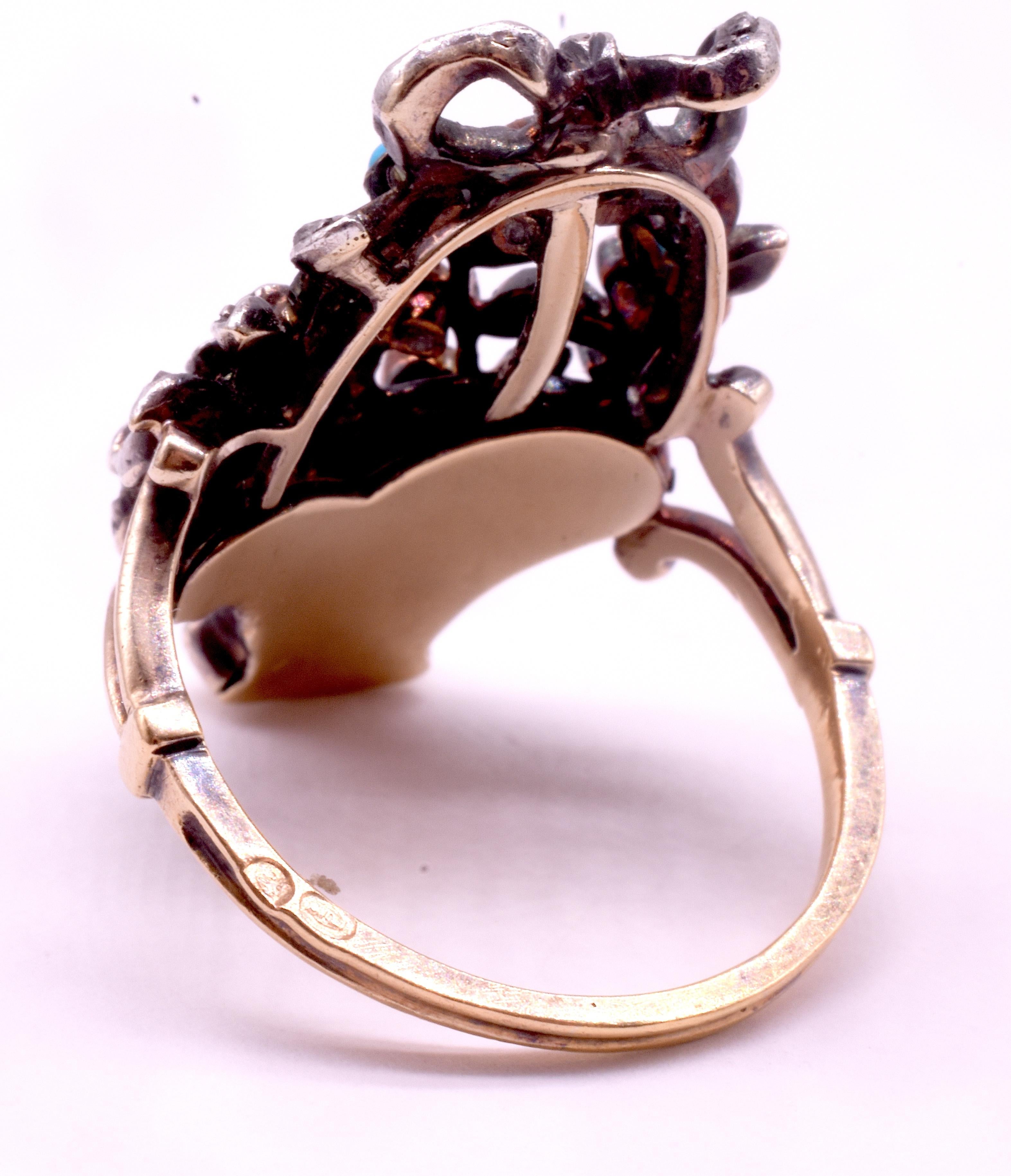 C1820 18K Multi-Stone Gold and Silver Italian Giardinetti Ring For Sale 6