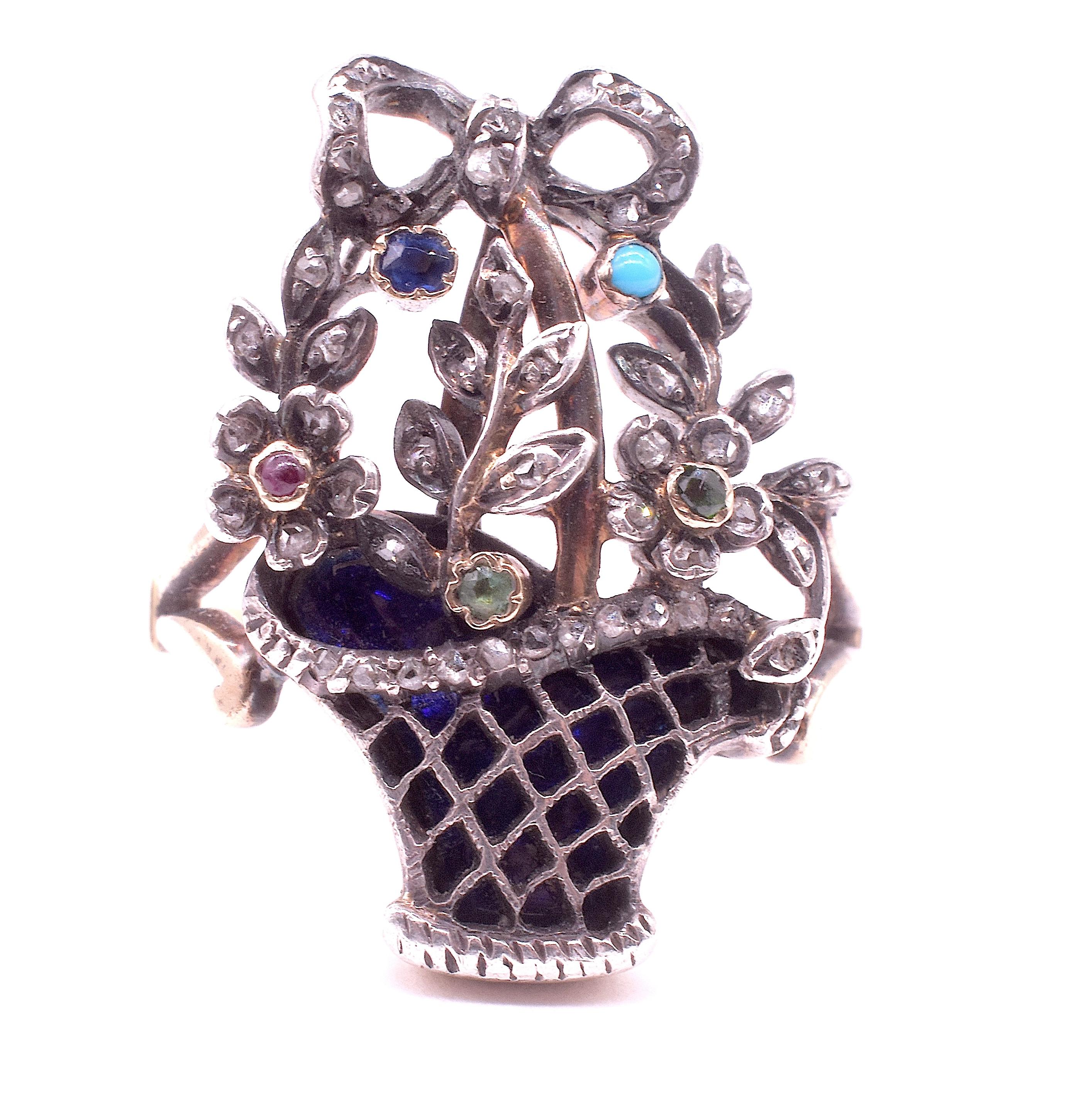 C1820 18K Multi-Stone Gold and Silver Italian Giardinetti Ring For Sale 3