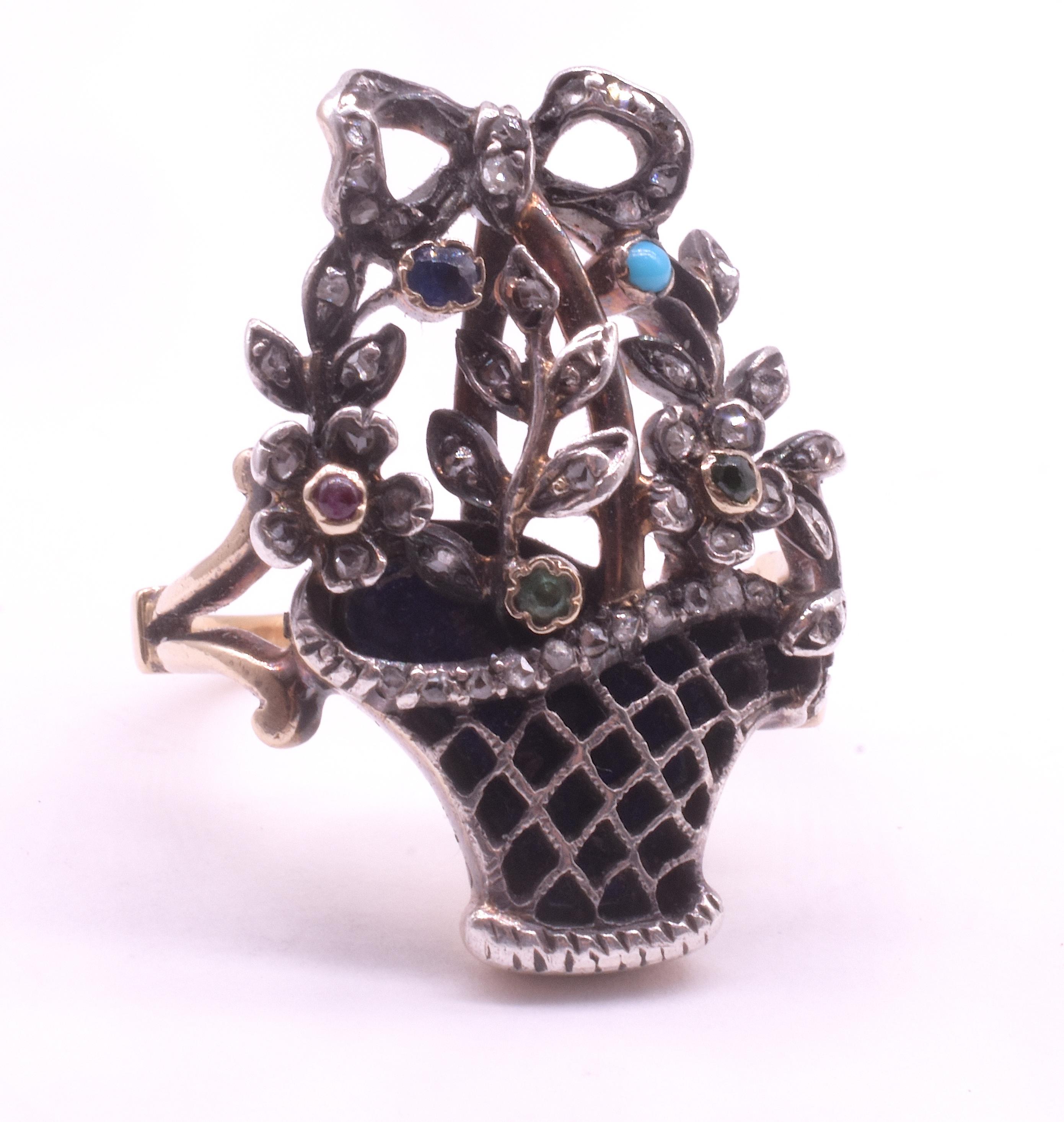 C1820 18K Multi-Stone Gold and Silver Italian Giardinetti Ring For Sale 7