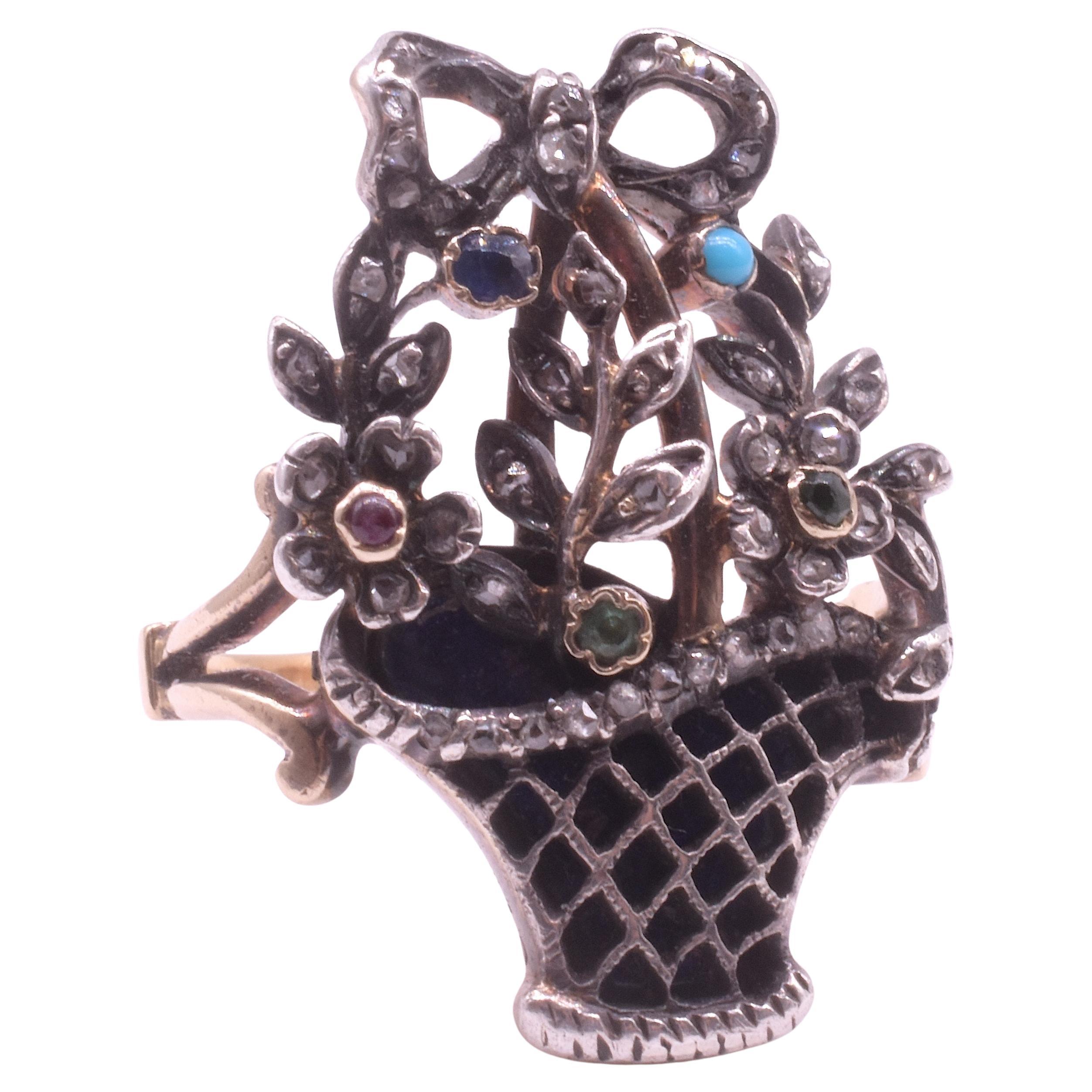 C1820 18K Multi-Stone Gold and Silver Italian Giardinetti Ring For Sale
