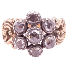 C1820 Georgian Diamond Cluster Ring w Carved Repousse Band (anneau sculpté en relief)