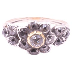 C1820 Georgian Diamond Flower Cluster Ring with Crimped Gold Bolder