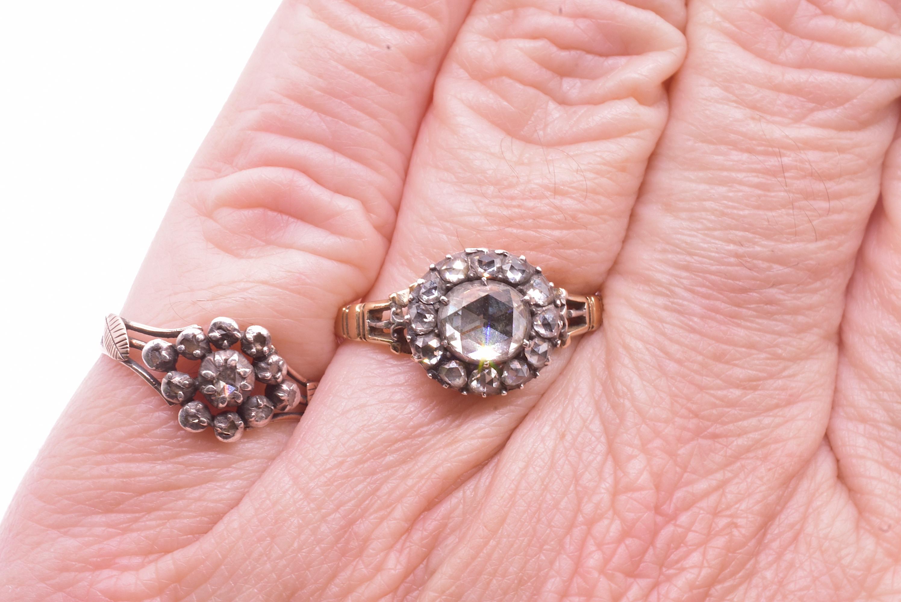 Holländischer Kronenring mit Diamant im Rosenschliff aus 18 Karat und Silber aus der georgischen Zeit, um 1820 5