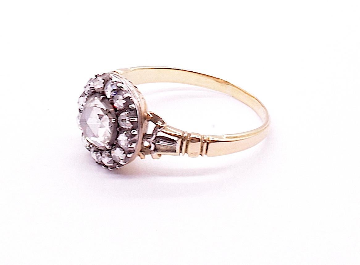 Holländischer Kronenring mit Diamant im Rosenschliff aus 18 Karat und Silber aus der georgischen Zeit, um 1820 im Zustand „Gut“ in Baltimore, MD