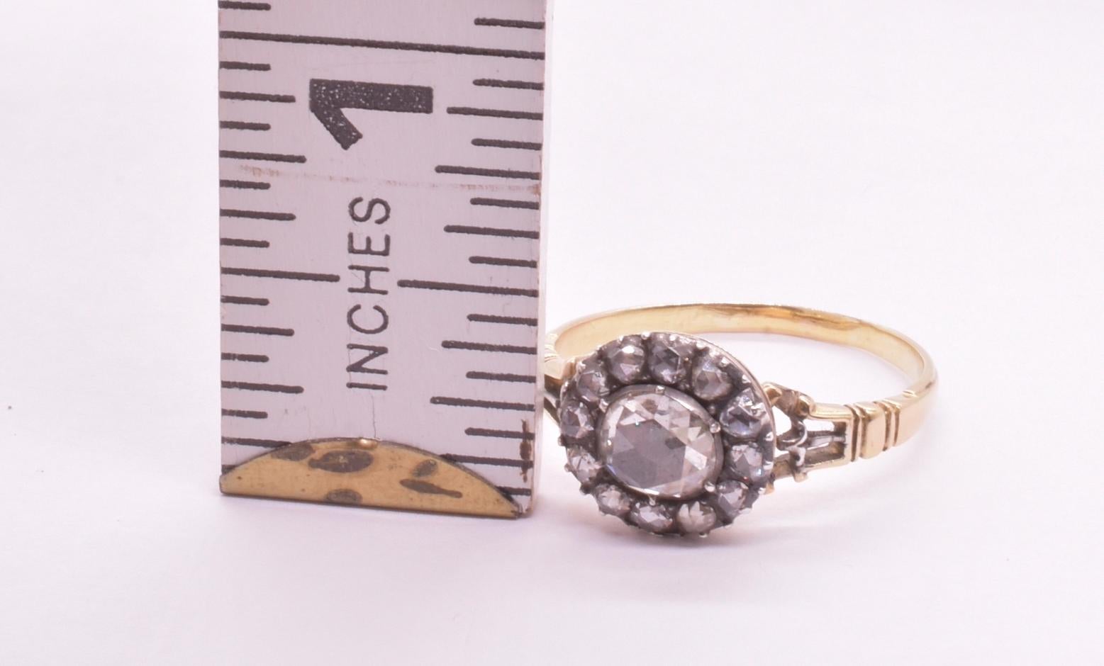 Holländischer Kronenring mit Diamant im Rosenschliff aus 18 Karat und Silber aus der georgischen Zeit, um 1820 1