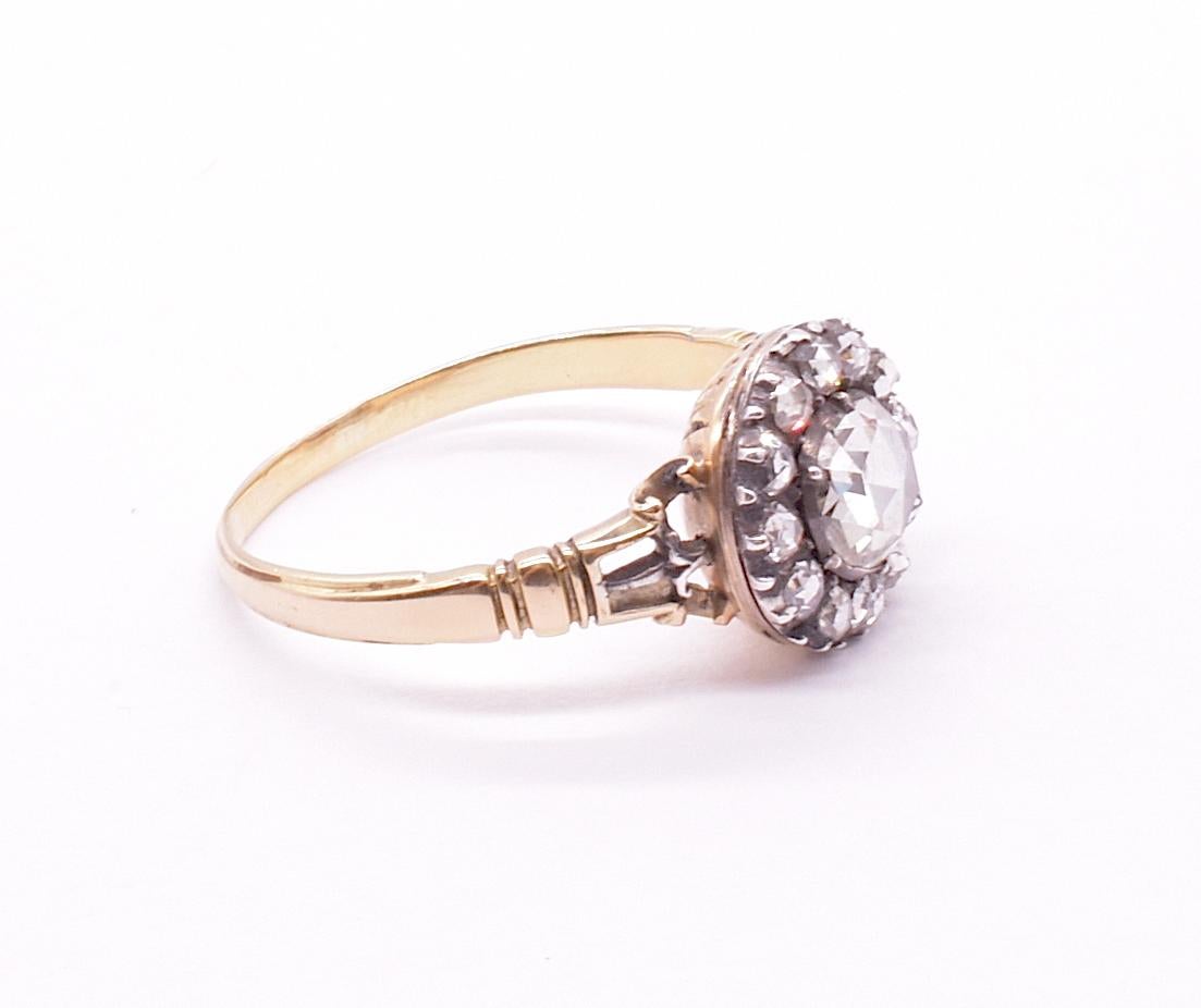 Holländischer Kronenring mit Diamant im Rosenschliff aus 18 Karat und Silber aus der georgischen Zeit, um 1820 2