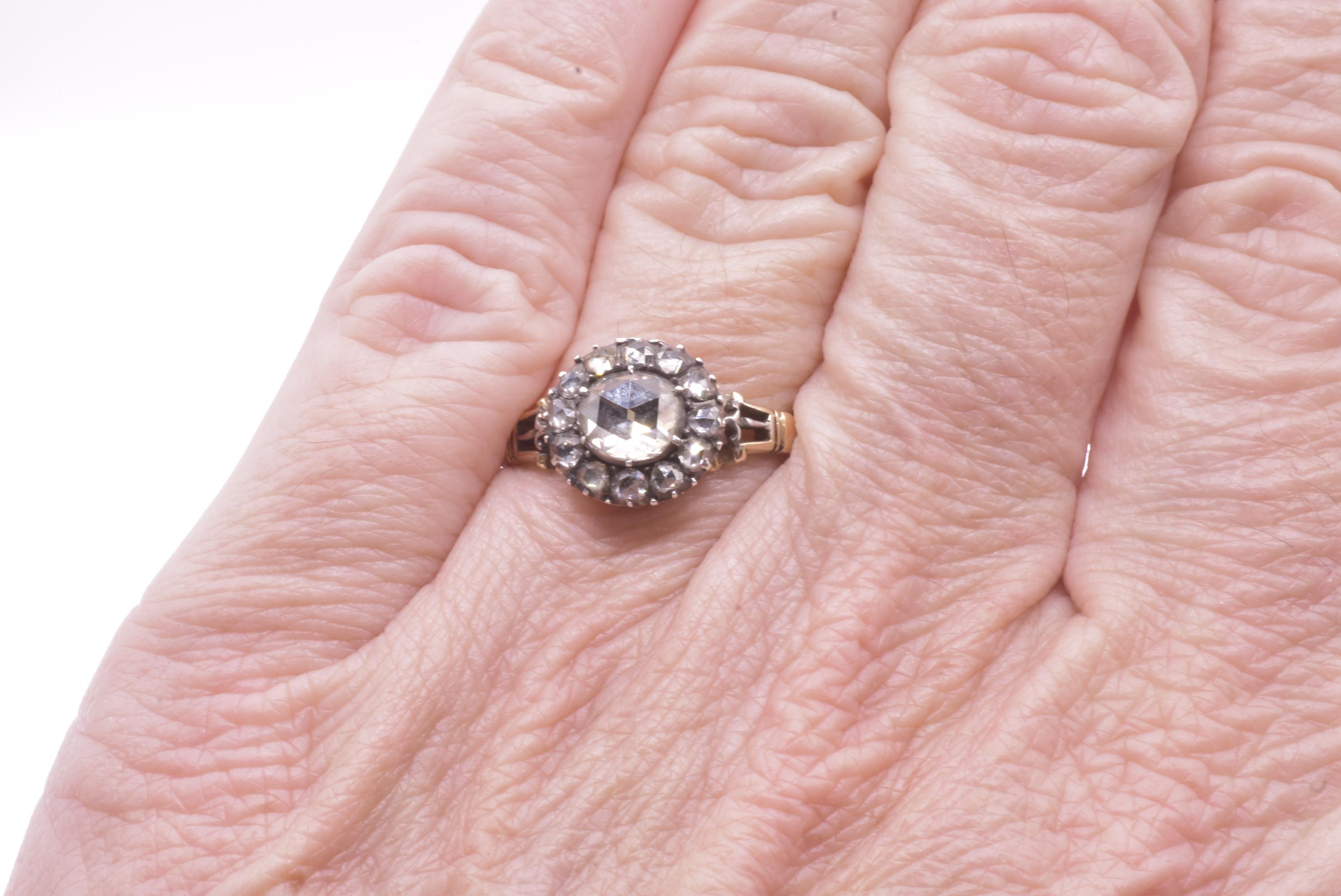 Holländischer Kronenring mit Diamant im Rosenschliff aus 18 Karat und Silber aus der georgischen Zeit, um 1820 3