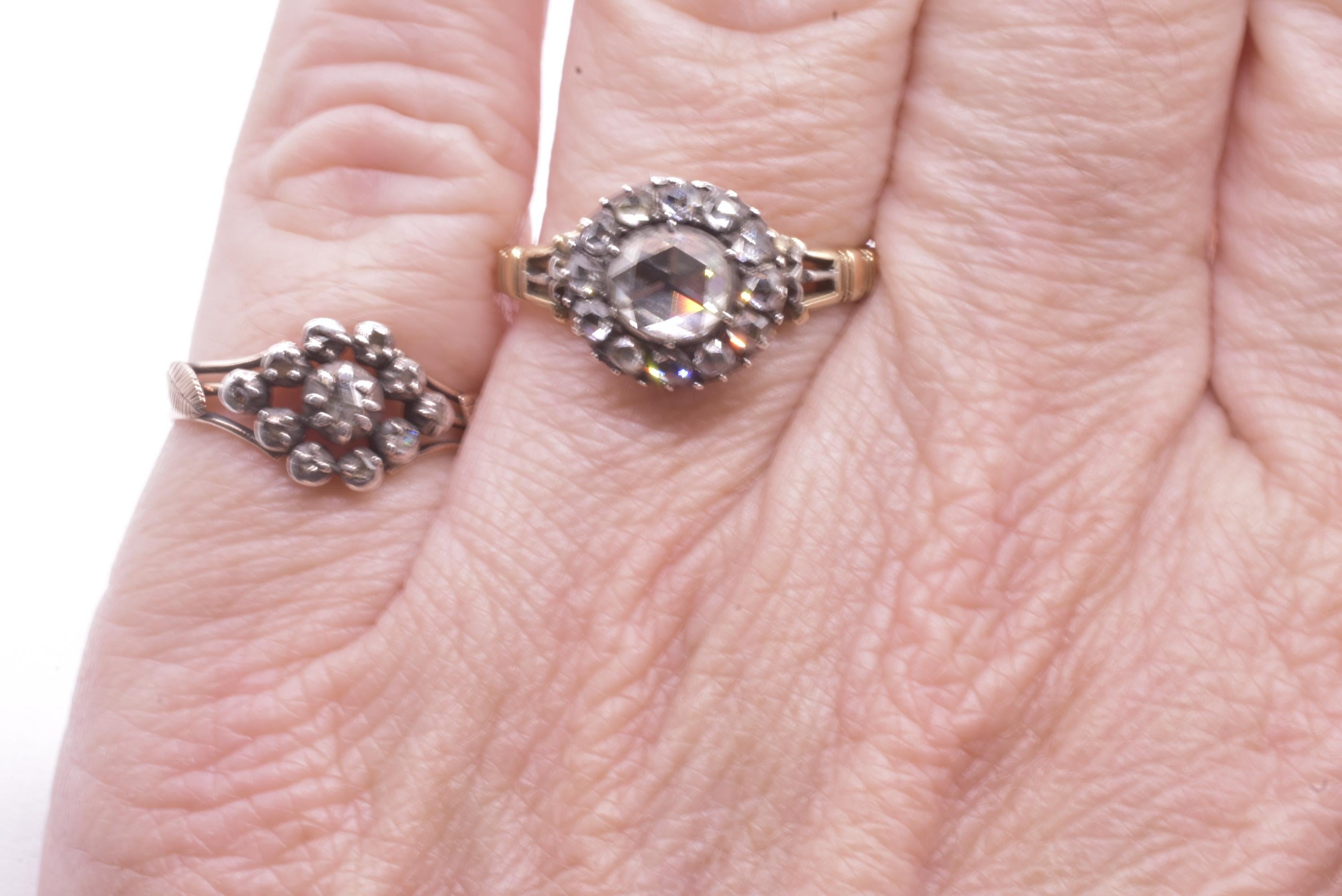 Holländischer Kronenring mit Diamant im Rosenschliff aus 18 Karat und Silber aus der georgischen Zeit, um 1820 4