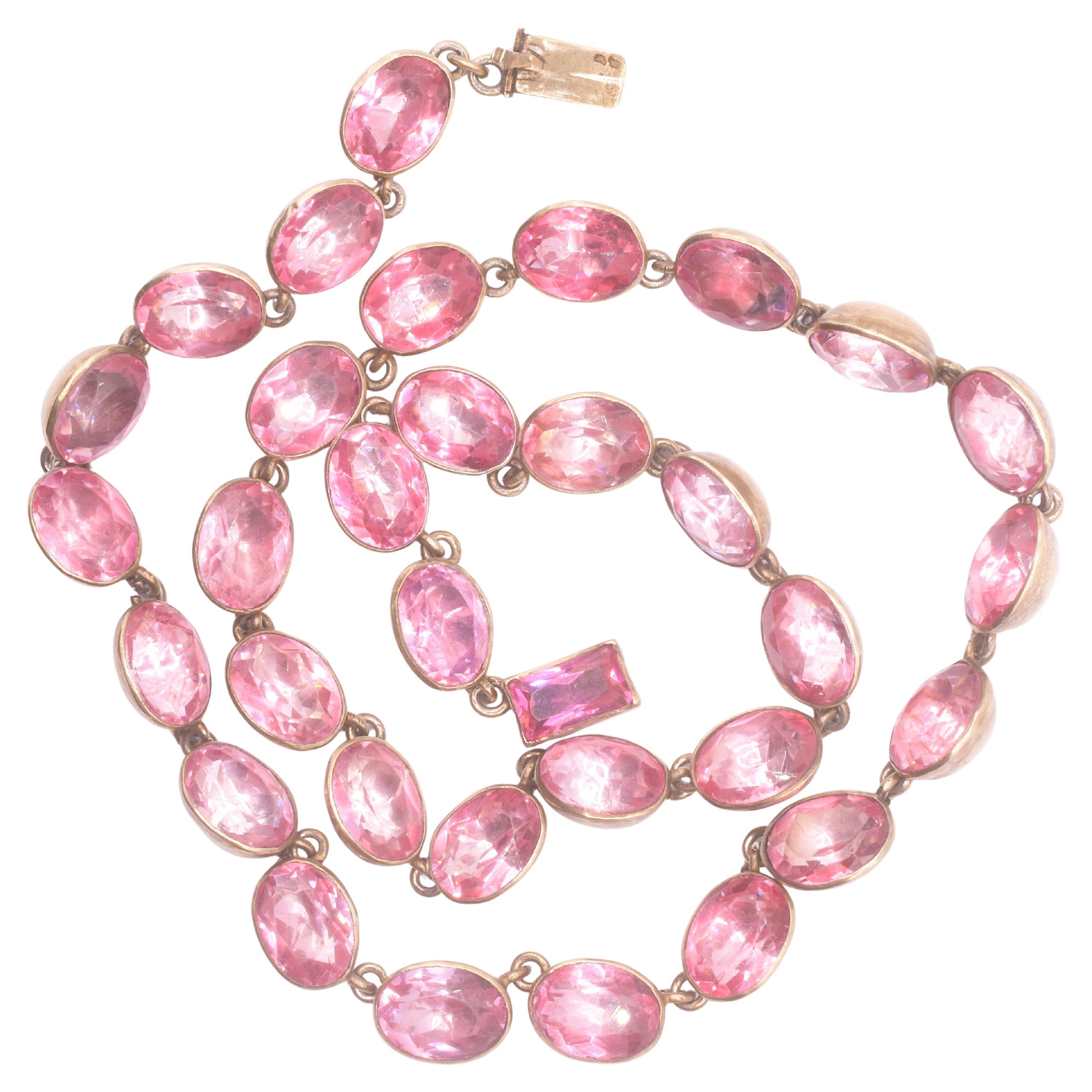 C1820 Georgian Pink Paste Riviere on Silver Gilt 16" For Sale