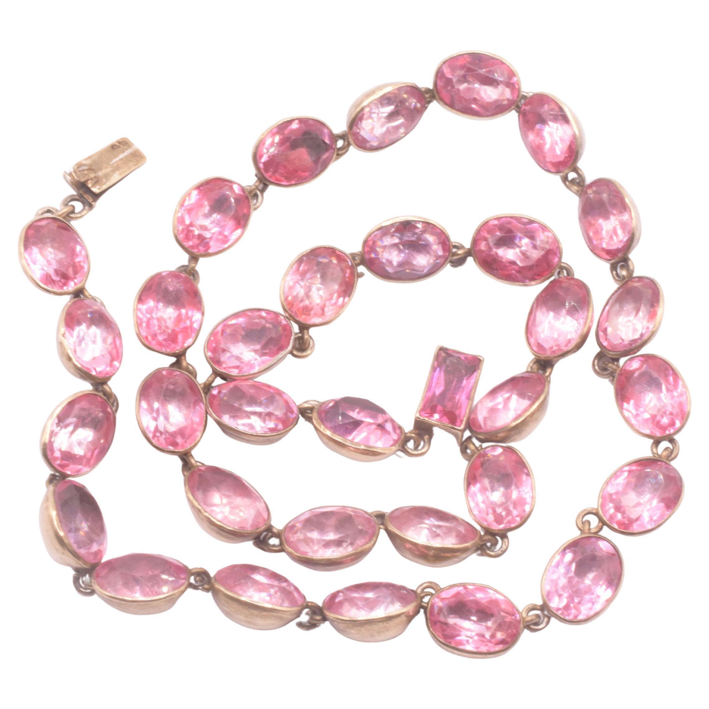 C1820 Georgian Pink Paste Riviere on Silver Gilt 16".