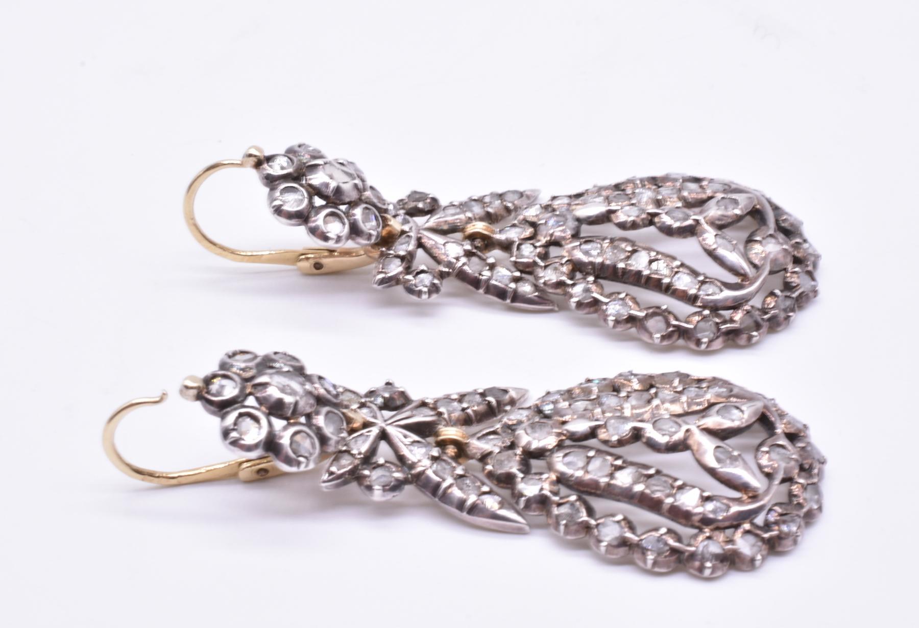 Napoleon III French Empire Pendeloque Diamond  Earrings in Silver, circa 1820 For Sale