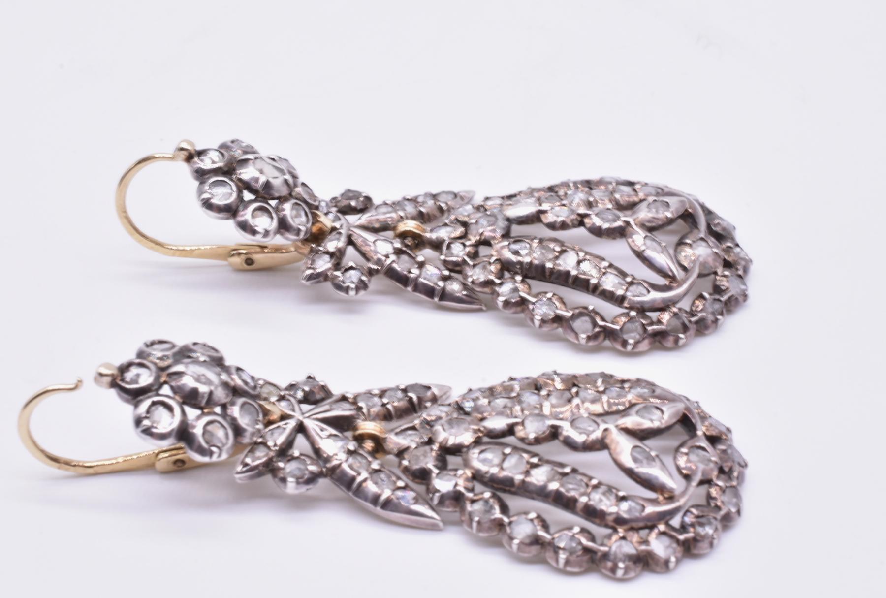 French Empire Pendeloque Diamond  Earrings in Silver, circa 1820 In Excellent Condition For Sale In Baltimore, MD