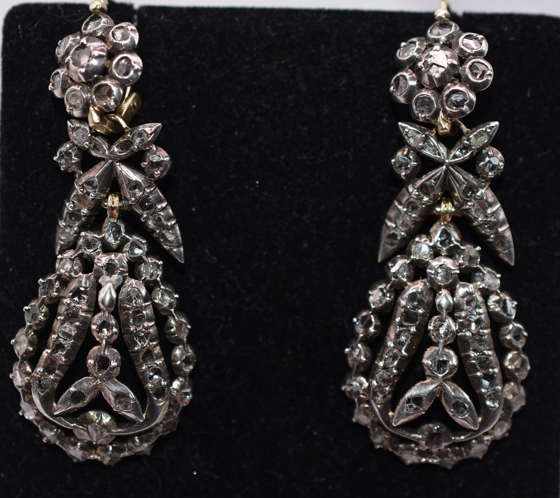French Empire Pendeloque Diamond  Earrings in Silver, circa 1820 For Sale 3
