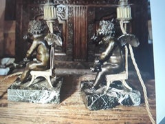 c1820 Pair French Regency Gilt/Patinated Bronze Cherub Candle Holder Table Lamps