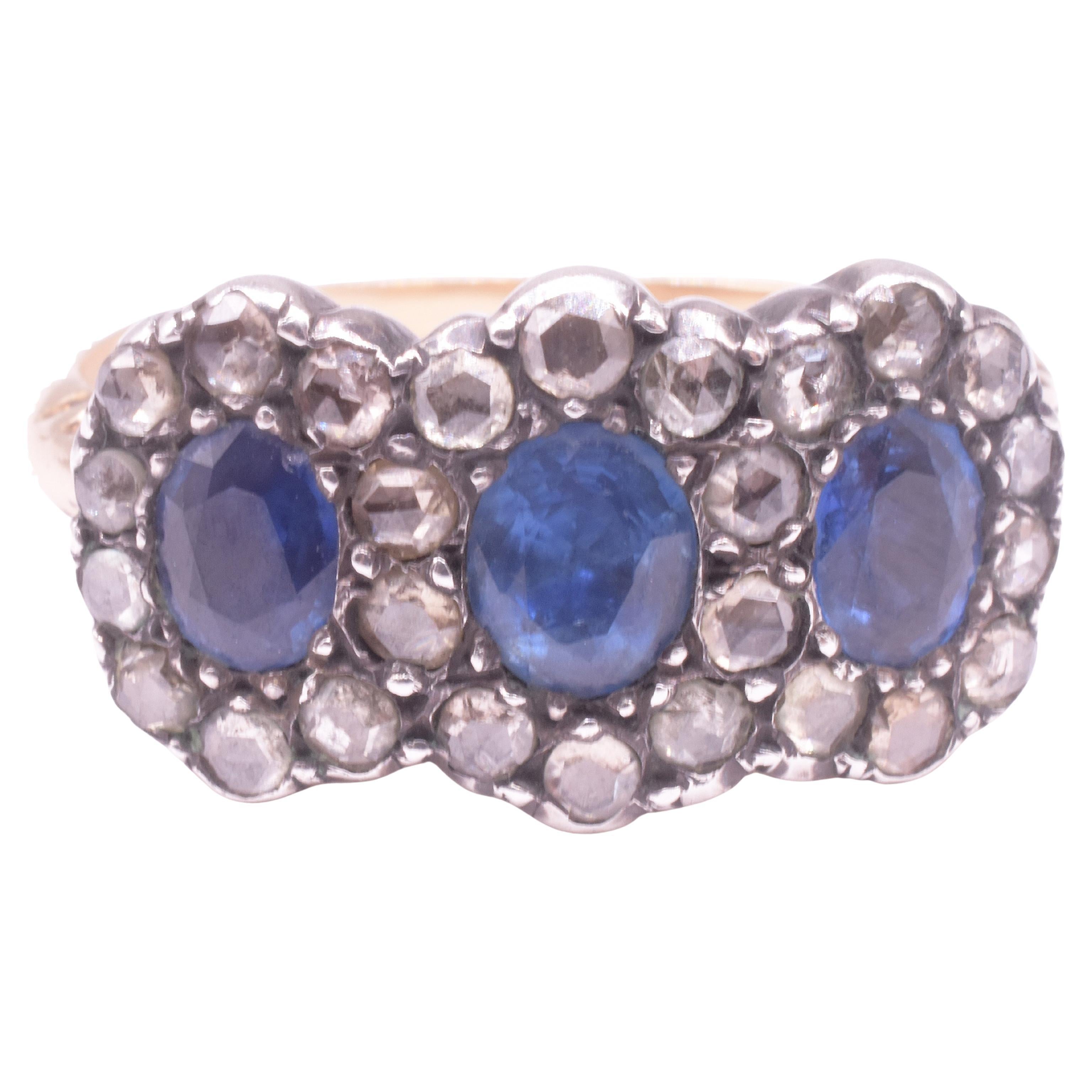 C1820 Sapphire and Diamond Triple Cluster Bow Ring
