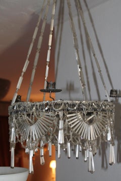 c1825 Biedermeir Lustre à perles de verre tissées à la main - Original non électrifié