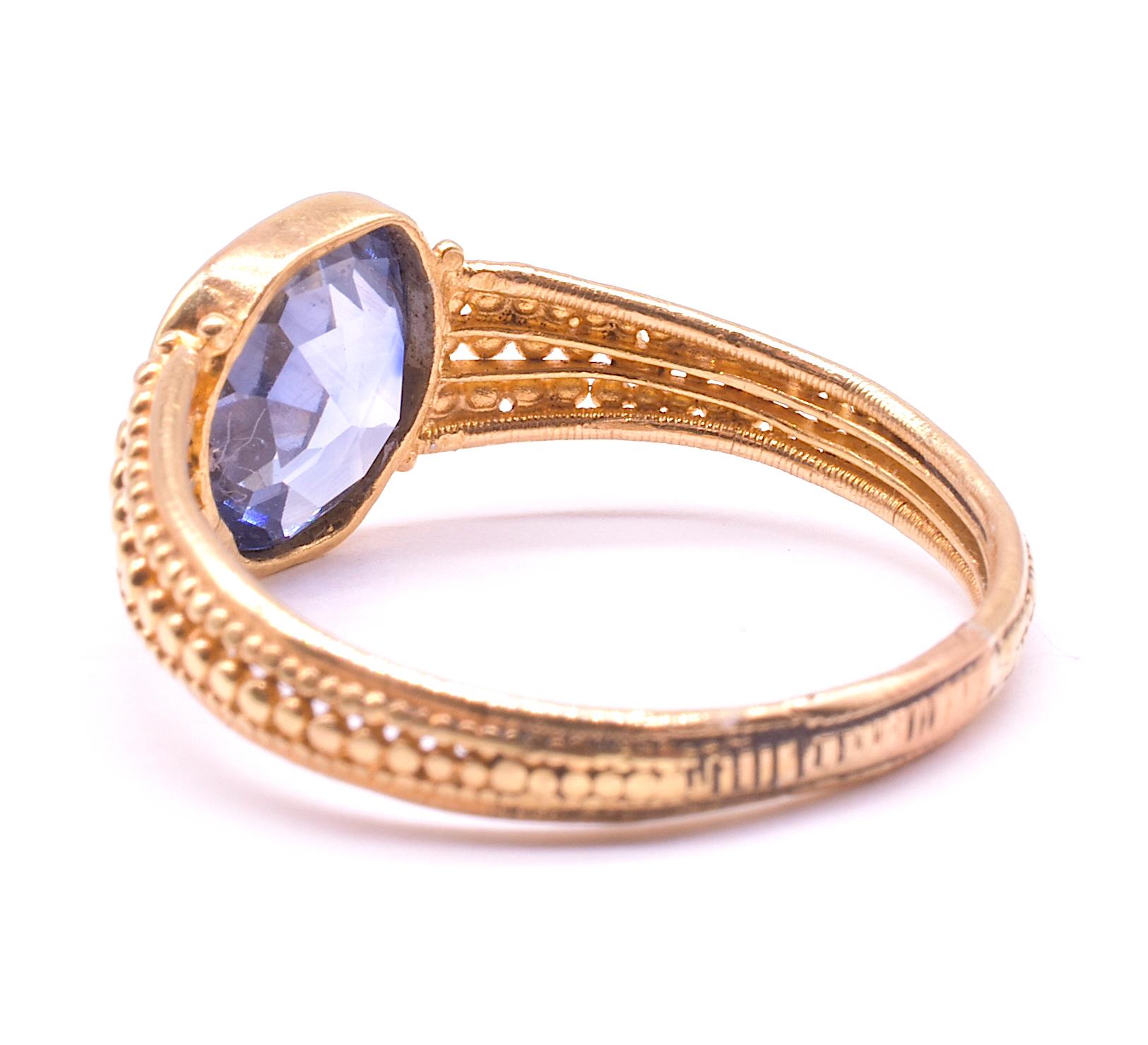 Women's C.1830 18K Heart Shaped Natural Sapphire Ring with Gold Beadwork