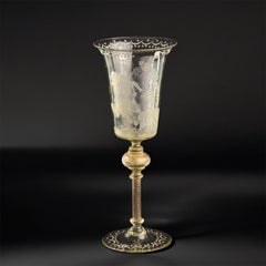 c.1830-860 Bohemian Hand-Blown Engraved Goblet with Hunter and Horse, 9.4in