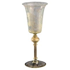c.1830-860 Bohemian Hand-Blown Engraved Goblet with Hunter and Horse, 9.4in