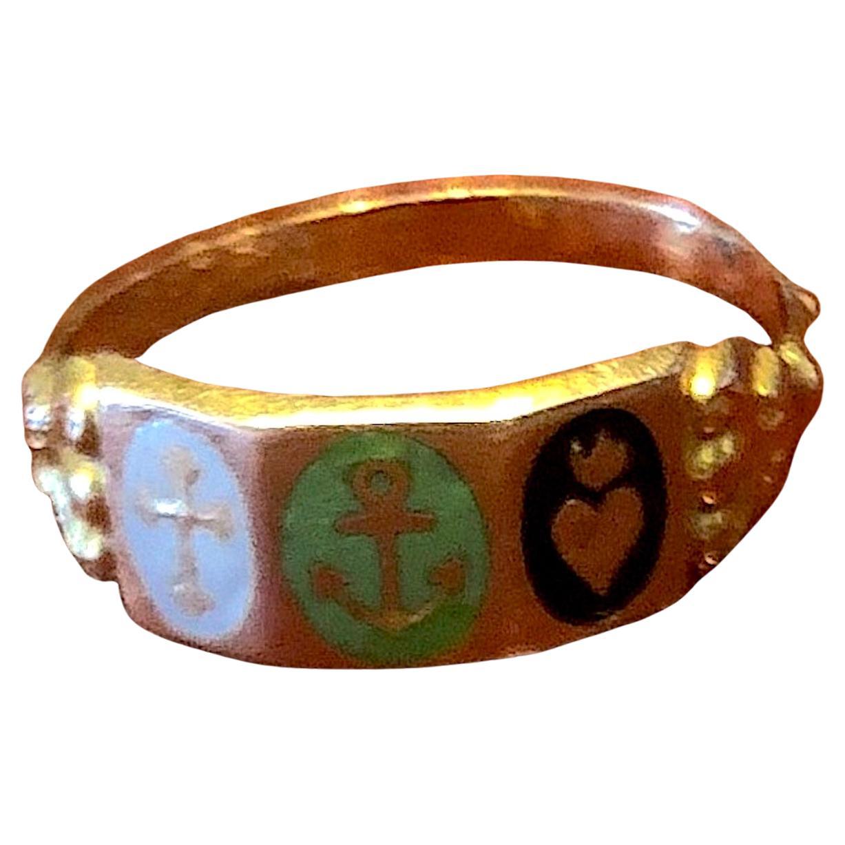 C1830 Faith Hope and Charity Enamel Ring sz 6