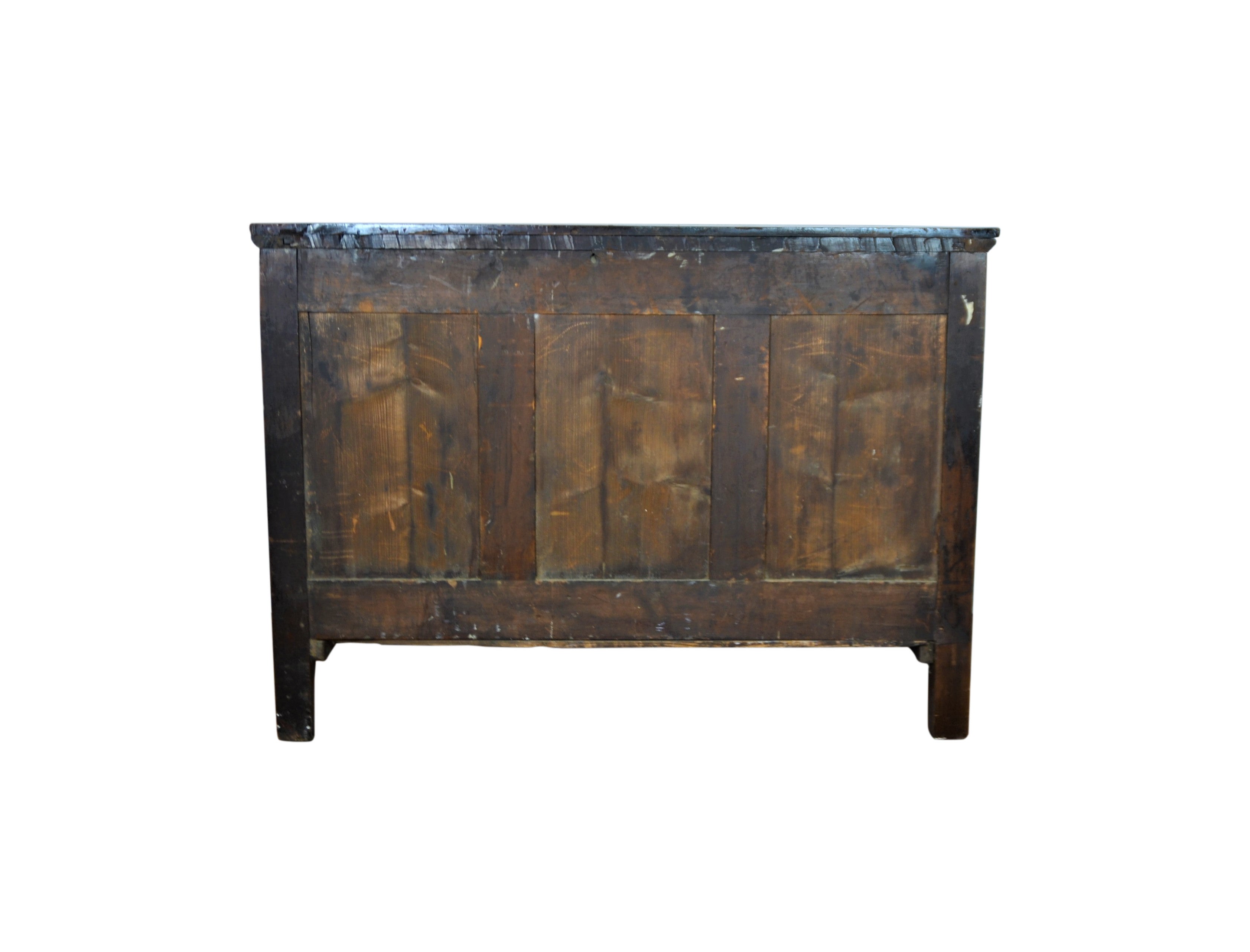 C.1820 French Empire Commode. Fruitwood drawer fronts and a wide grain mahogany top.Bronze column tops and bases original hardware.