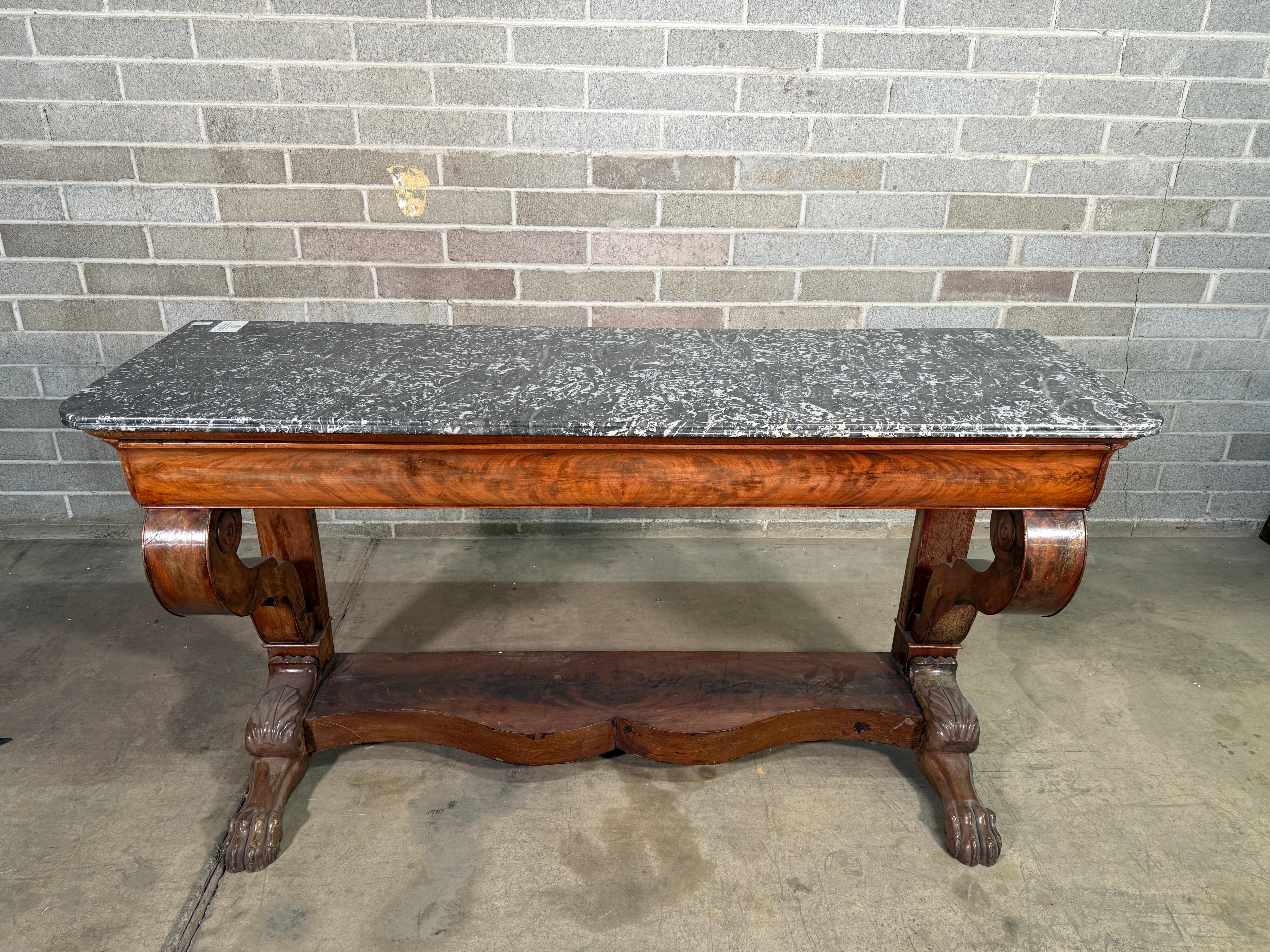 C1830 French Louis Philippe Mahogany & Saint Anne's Marble Console 
Unique piece purchased in France.
Excellent condition, see detailed photos. 